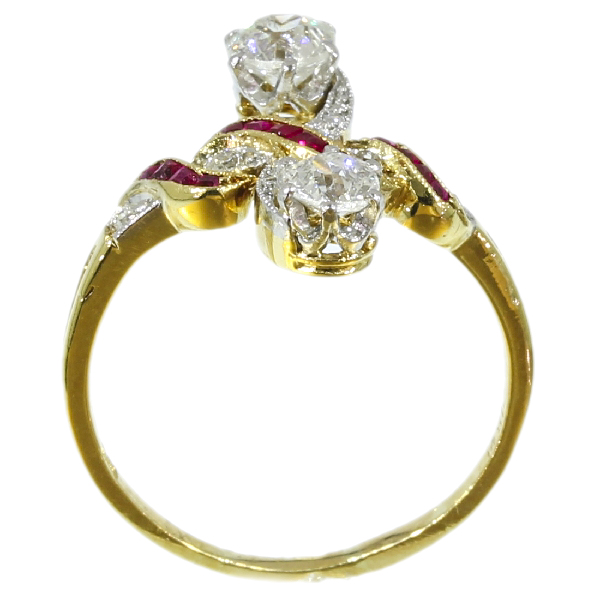 Most elegant antique ring with rubies and diamonds a so-called toi et moi (image 6 of 13)
